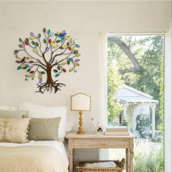VEWOSTAR Metal Wall Art Tree of Life Colorful Leaves Sculpture Home Decor 25in - Picture 6 of 7